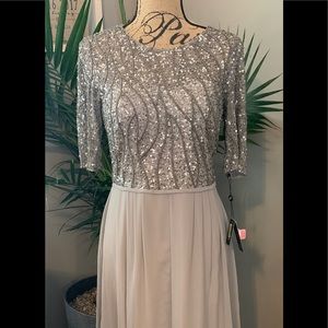 NWT Adrianna Papell Platinum Gown
